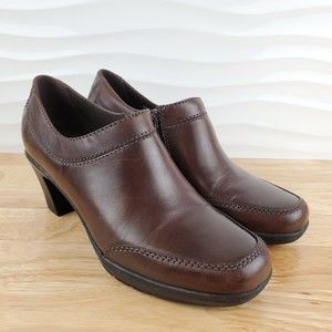 Clarks  Bendables Brown Leather Block Heeled Shoes Womens Size 8M - 80467